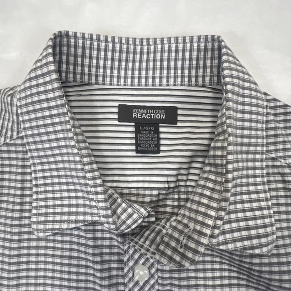 Kenneth Cole Awearness Men's Blue Gray Button Front 17.5 34/35 Non Iron Slim Fit - Picture 4 of 7